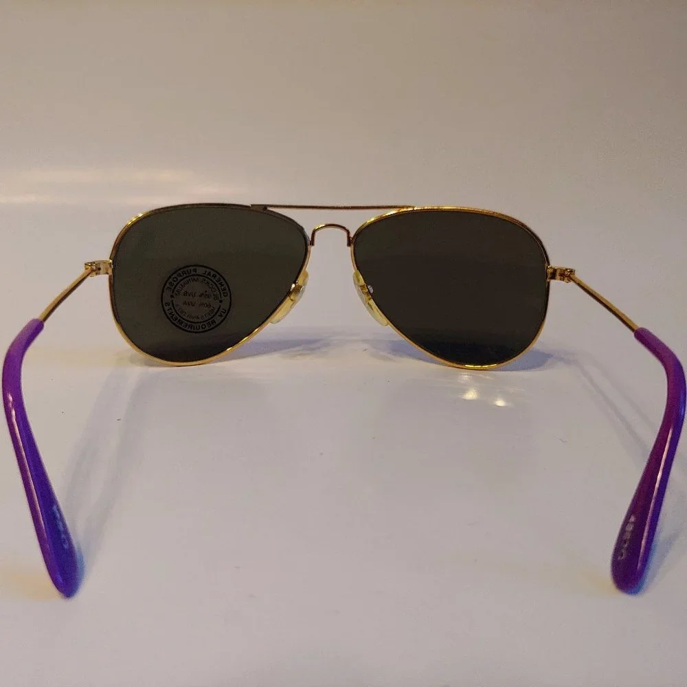 (NWT) Vintage 90's Kids Aviator Metal Sports Sunglasses (Gold/Purple)